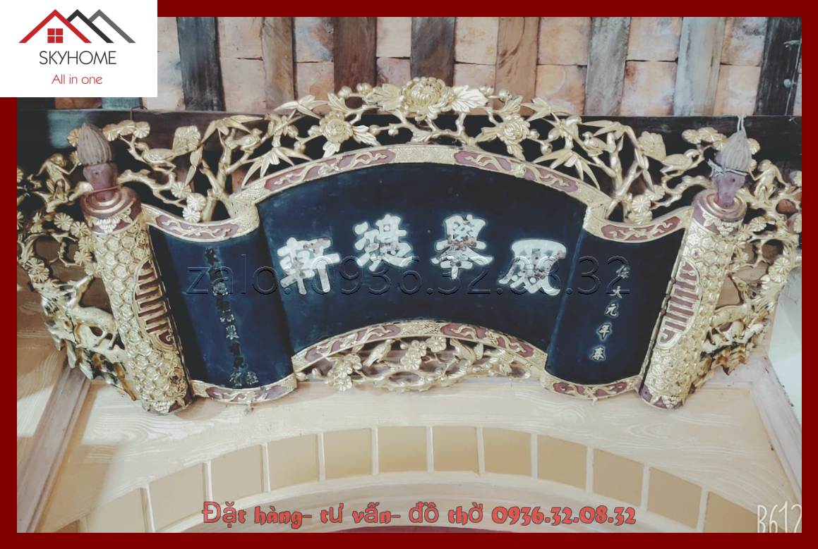 Hoành phi gỗ phòng thờ chữ phụng cử hồng hiên